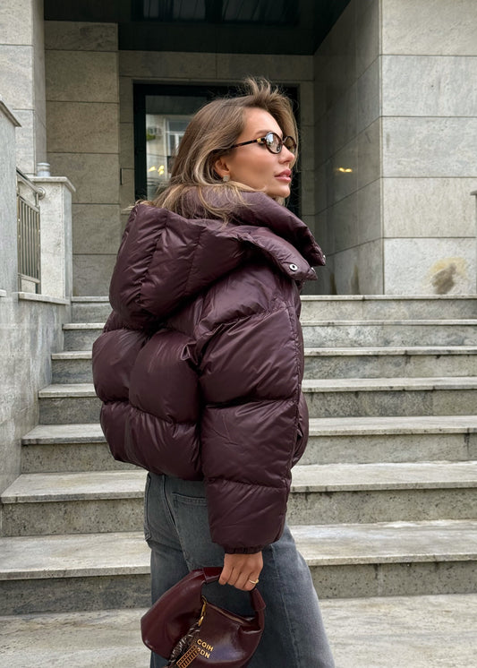 Вкорочений пуфер в кольорі бургурнді