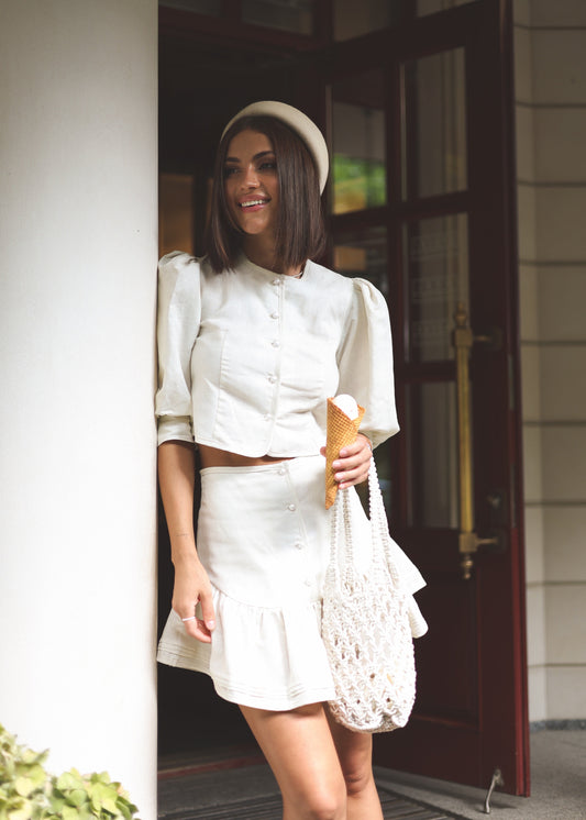 Костюм з м’якого льону в молочному відтінку