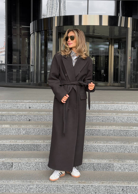 Довге двобортне пальто