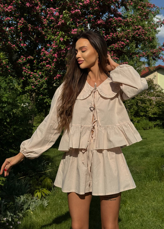 Бавовняний комплект із сорочки та шорт-спідниці