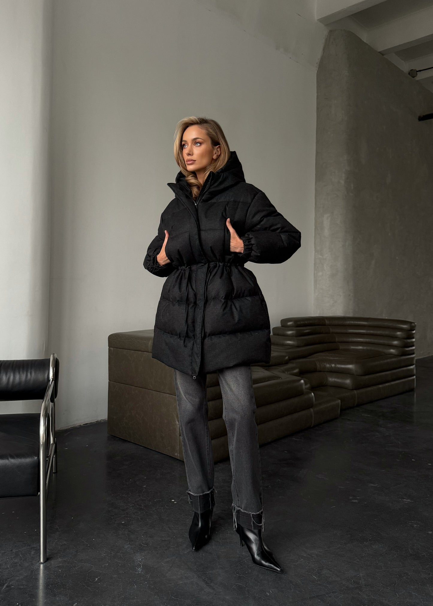 Подовжений пуфер з кулискою на талії