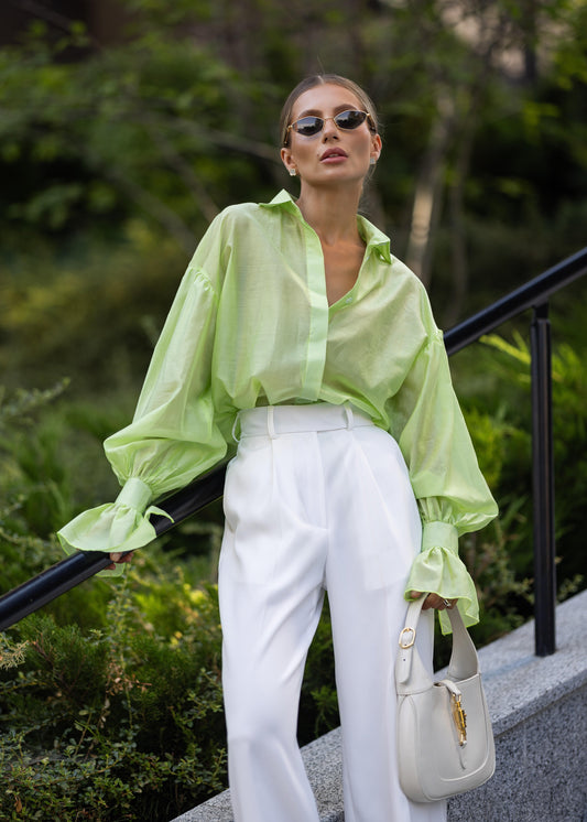 Класичні брюки-палаццо в молочному відтінку