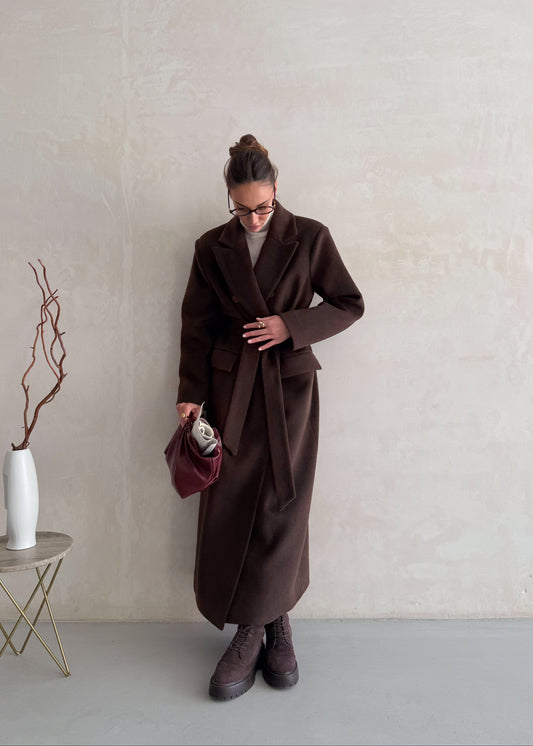 Довге двобортне пальто