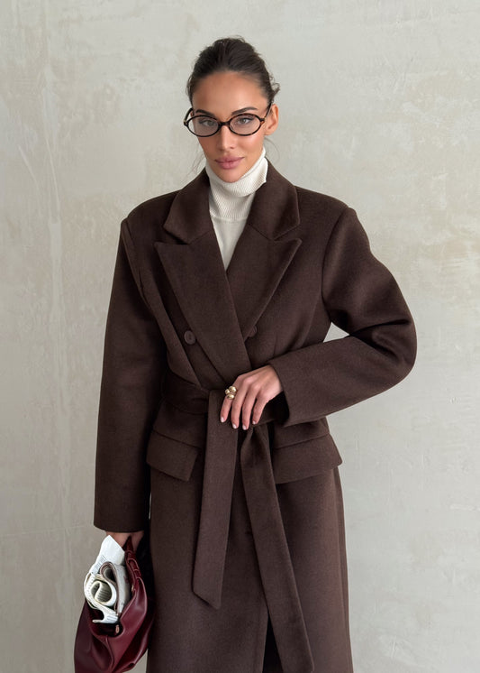 Довге двобортне пальто