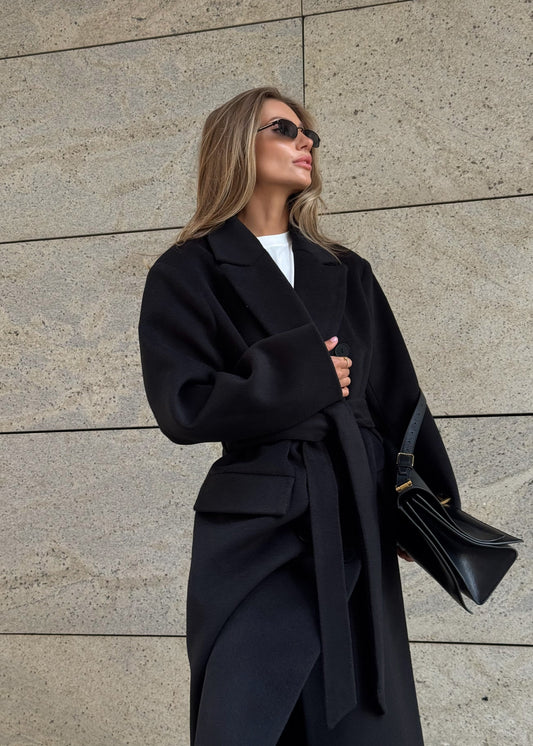 Довге двобортне пальто