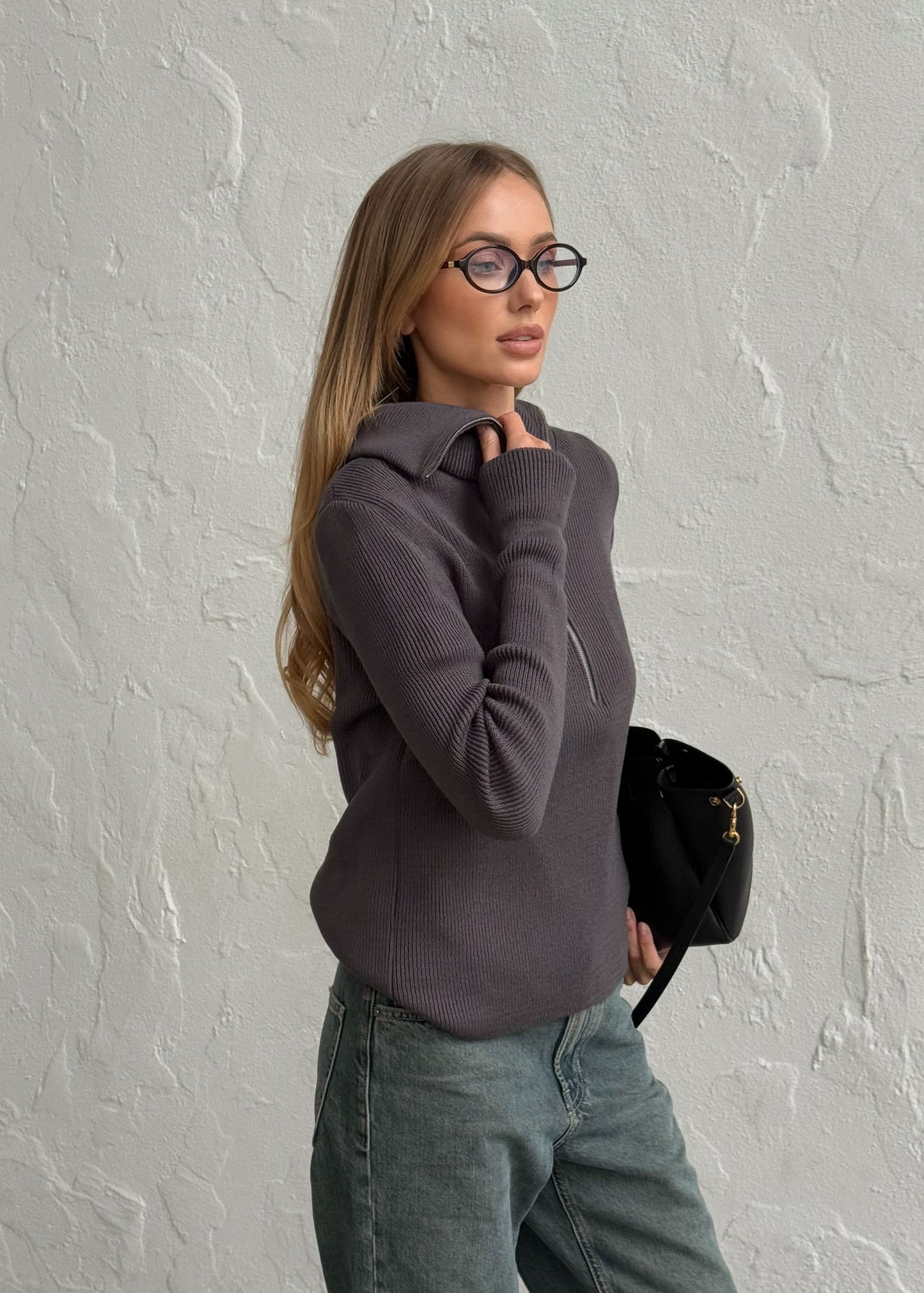 Джемпер на блискавці з вовни