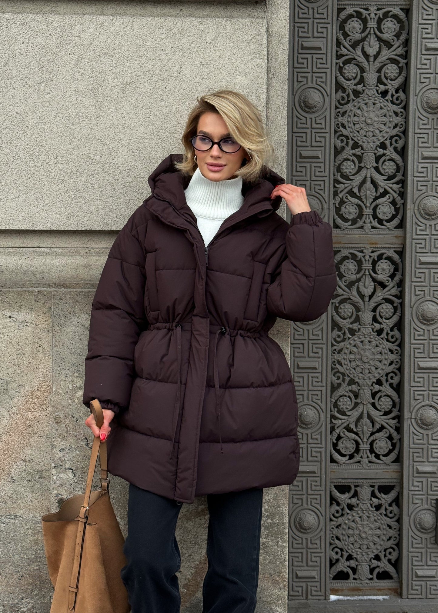 Подовжений пуфер з кулискою на талії