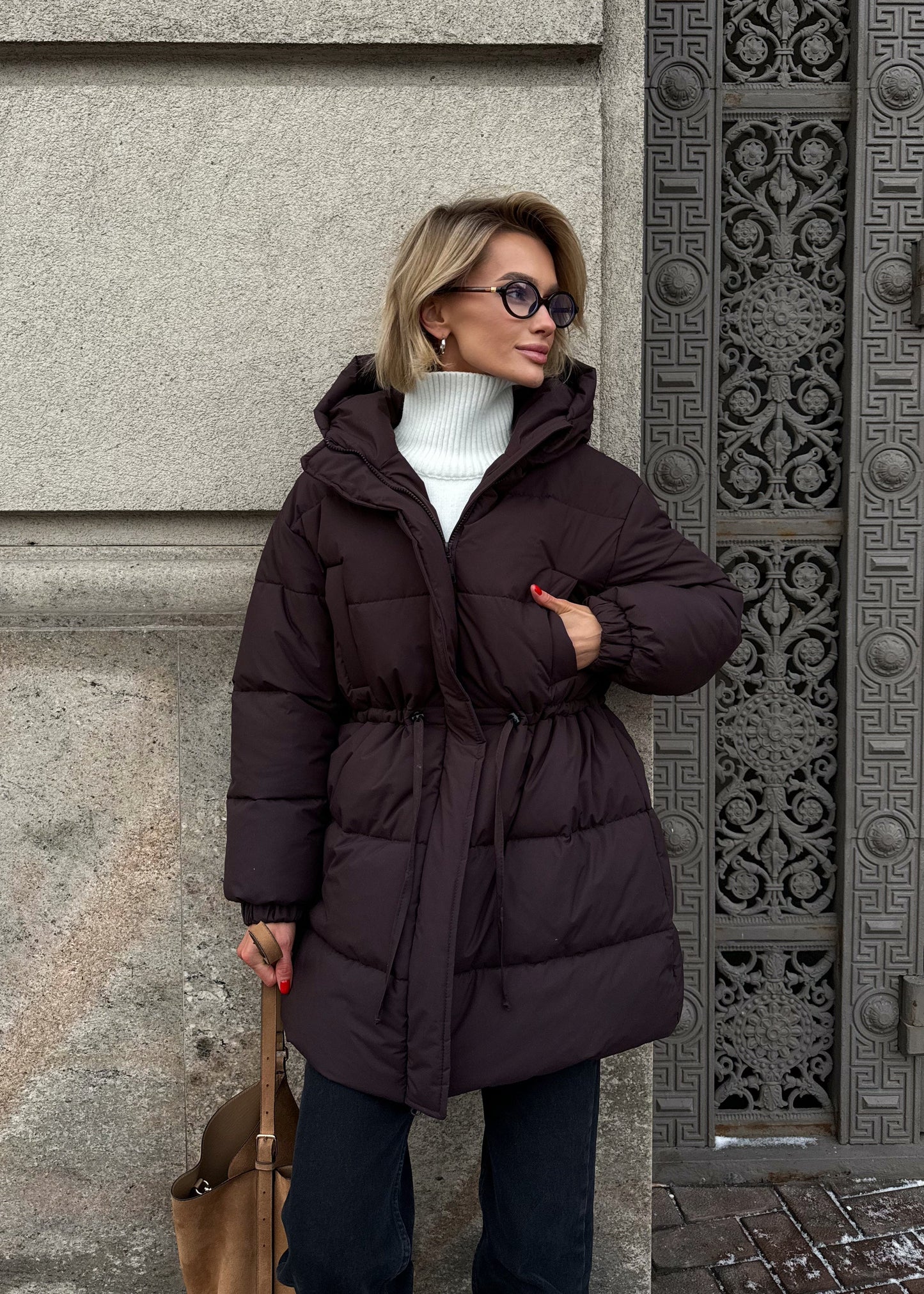 Подовжений пуфер з кулискою на талії