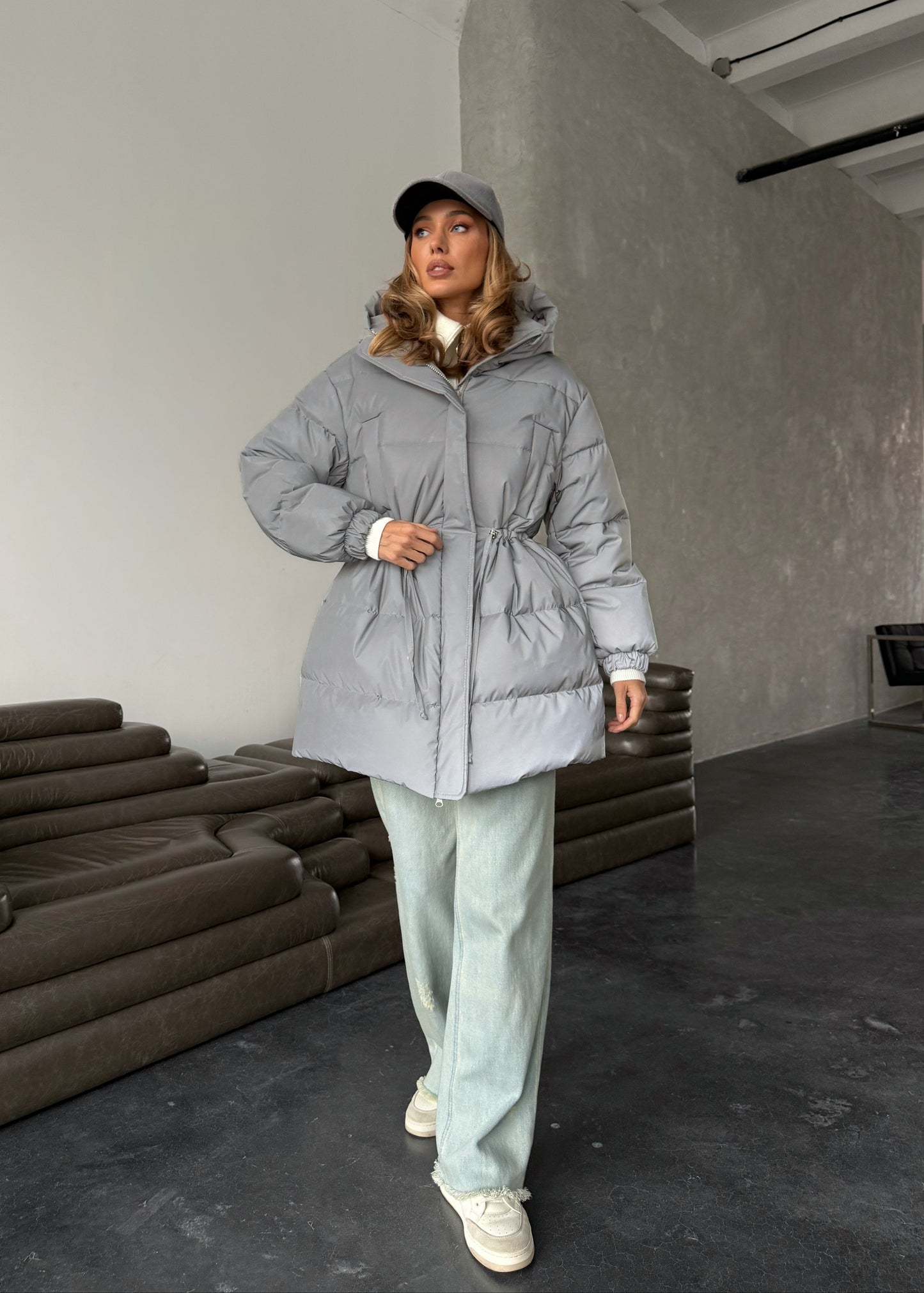 Подовжений пуфер з кулискою на талії