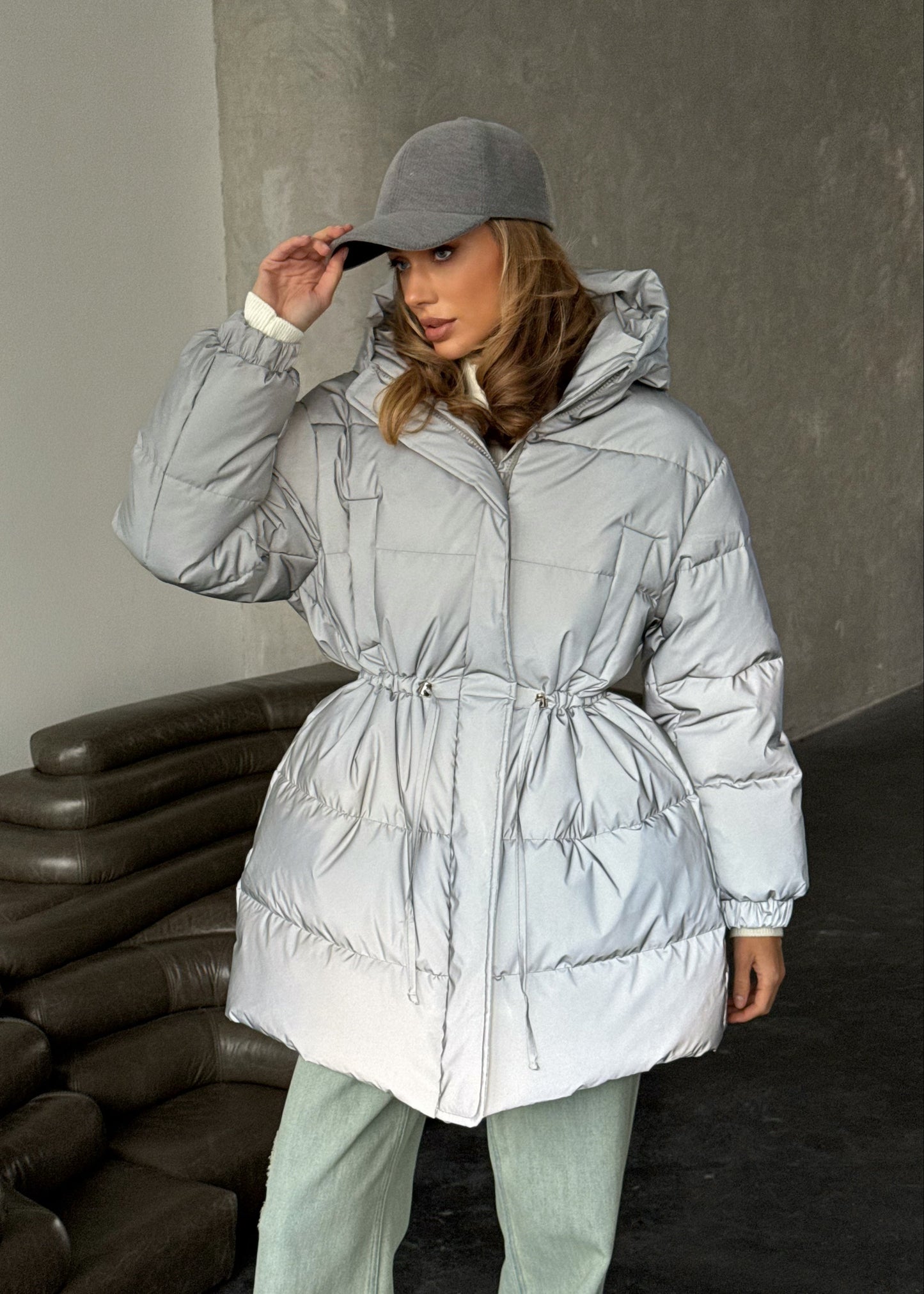 Подовжений пуфер з кулискою на талії